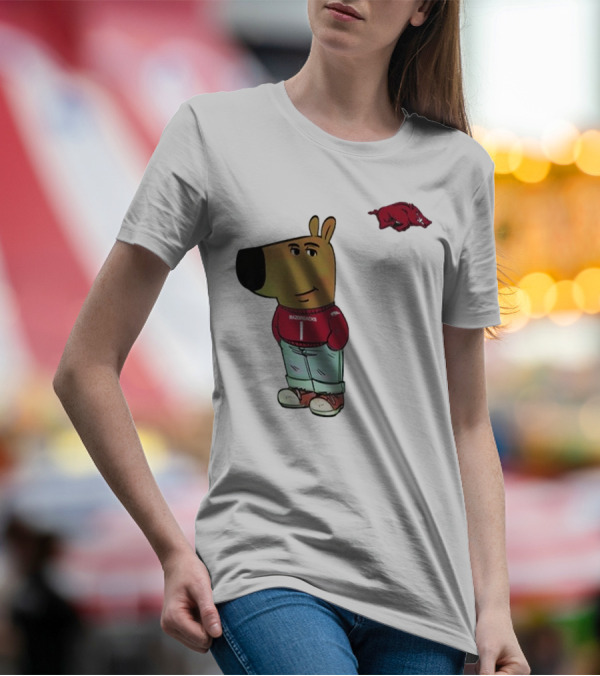Arkansas Razorbacks Chill Guy Mascot With Cartoon Character In Red Sweater And Jeans T-Shirt