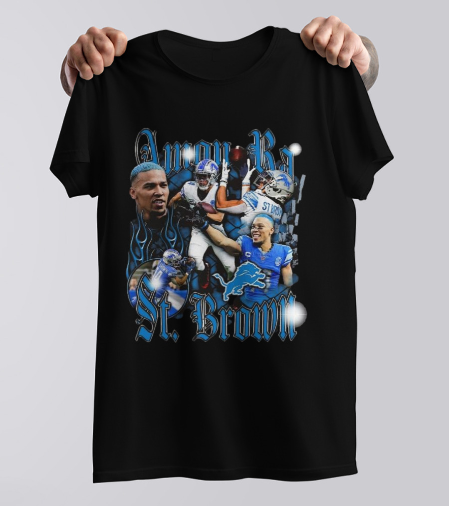 Amon-Ra St. Brown Detroit Lions Player NFL Football Legend Blue Flames T-Shirt