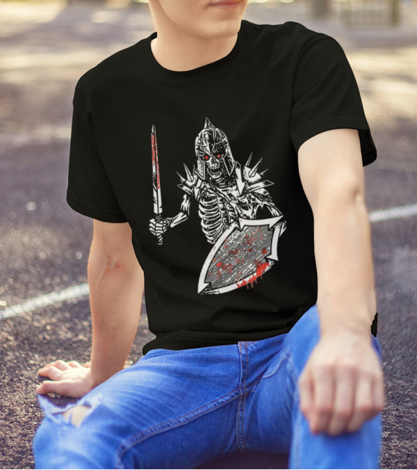 Gatecreeper Bloody Skeleton Warrior With Blood-Soaked Sword And Shield T-Shirt