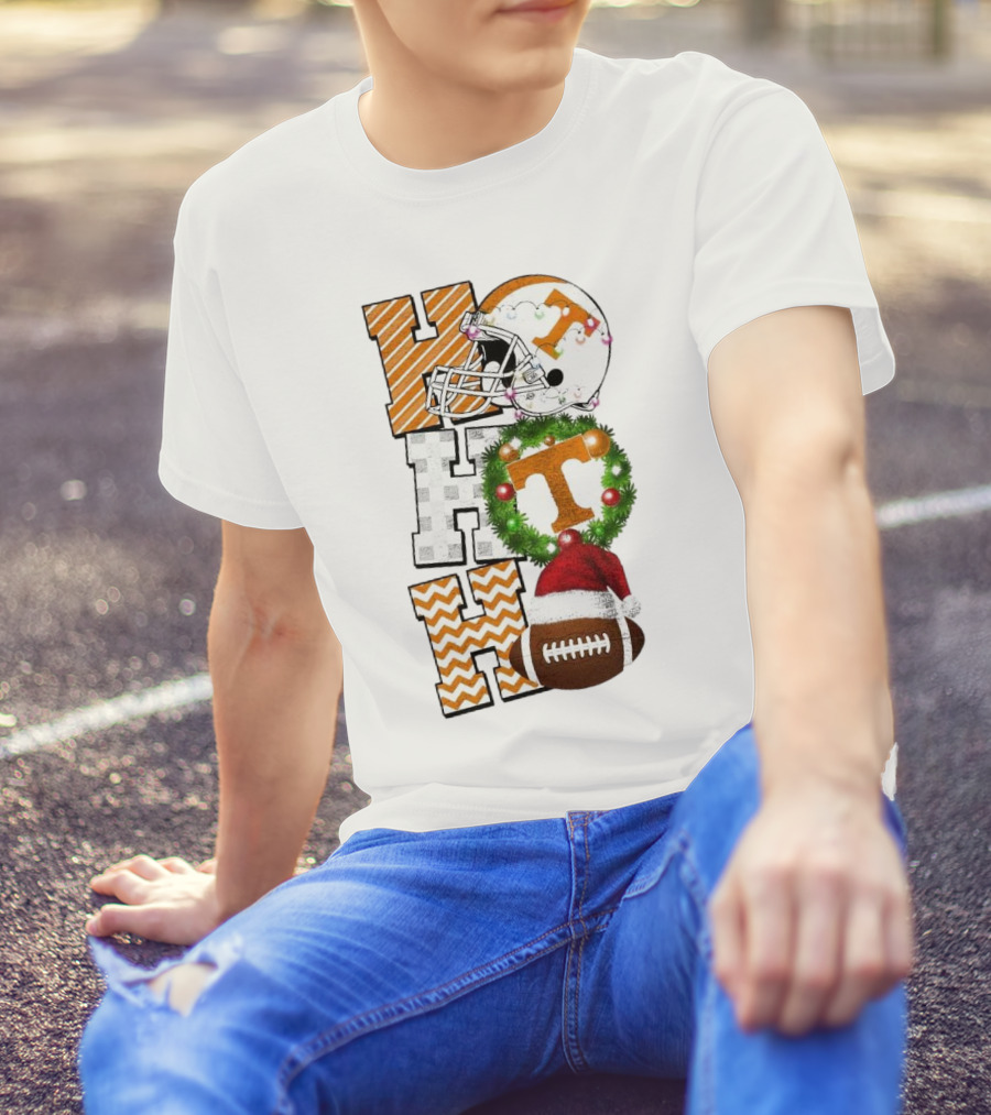 Tennessee Volunteers Football Christmas Ho Ho Ho Helmet Wreath Football T-Shirt