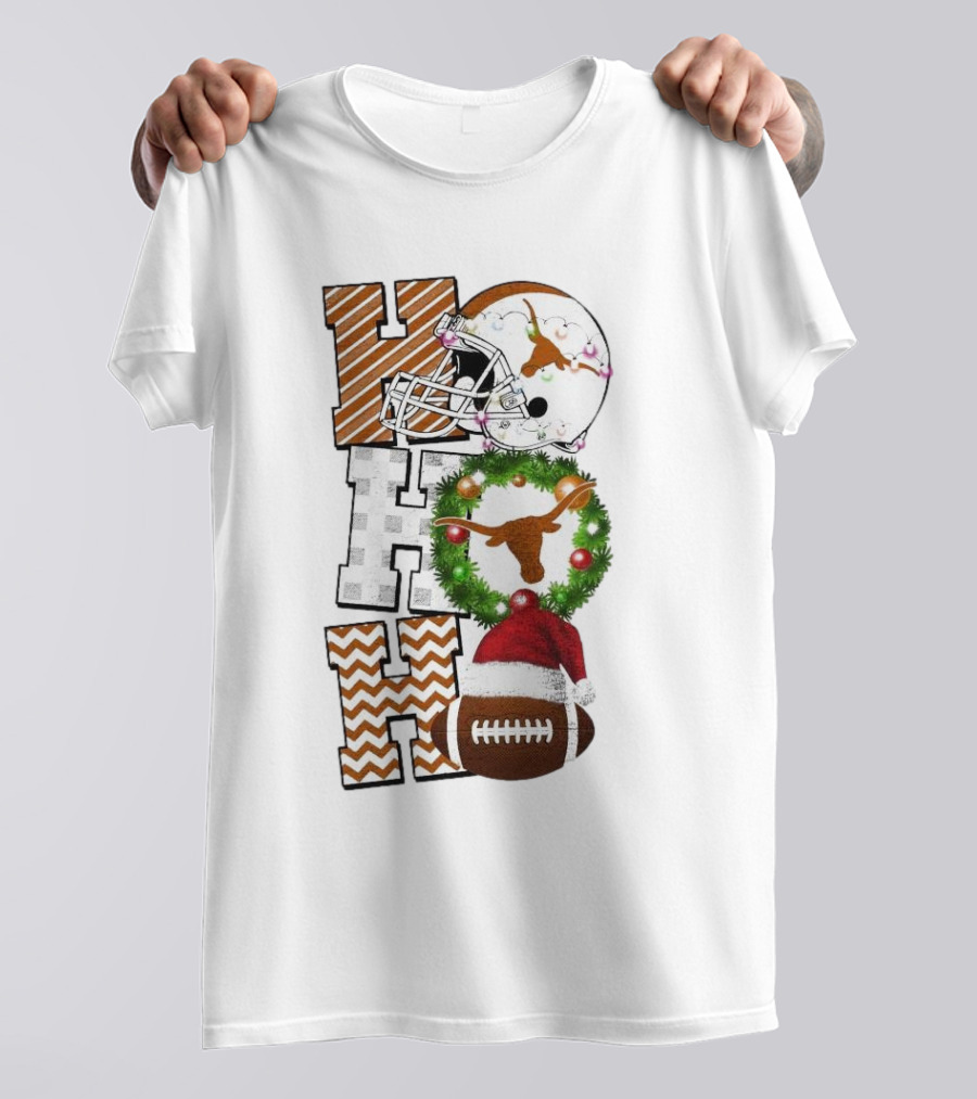 Texas Longhorns Football Christmas Helmet Wreath Santa Hat Game Day T-Shirt
