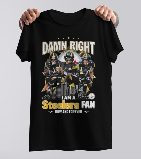Damn Right I Am A Pittsburgh Steelers Fan Now And Forever NFL Signatures T-Shirt