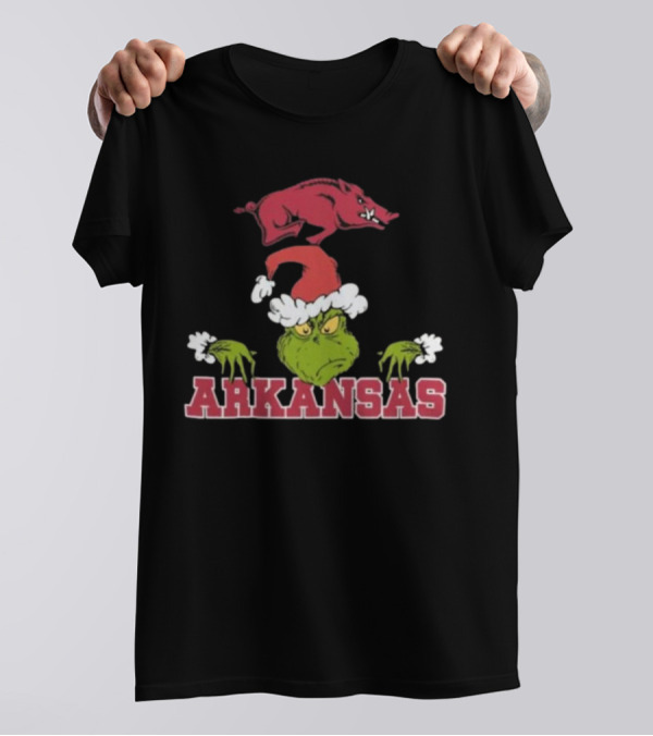 Arkansas Razorbacks Grinch Christmas NCAA Football T-Shirt