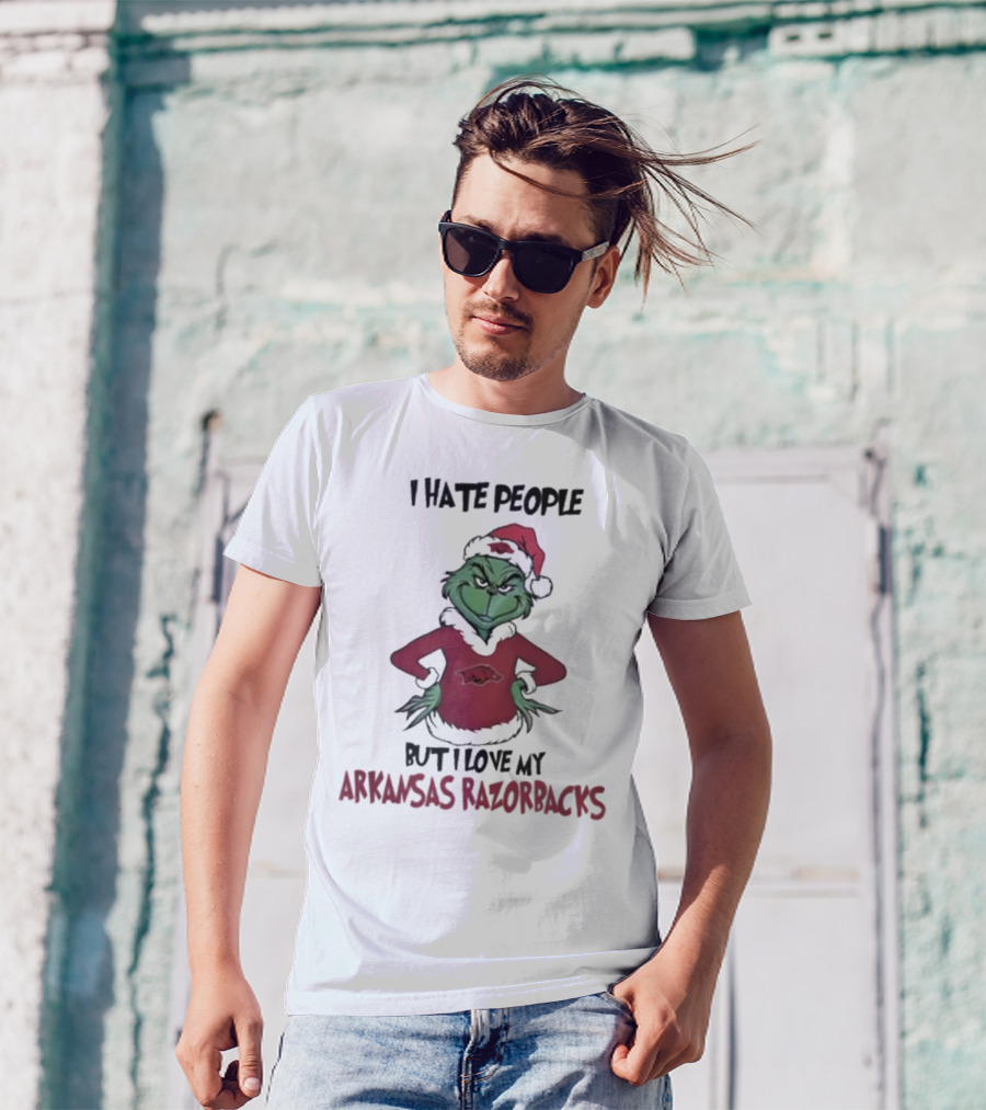 I Hate People But I Love My Arkansas Razorbacks Grinch Christmas T-Shirt