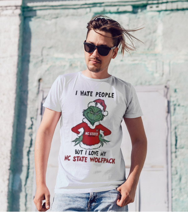 I Hate People But I Love My NC State Wolfpack Grinch Christmas T-Shirt
