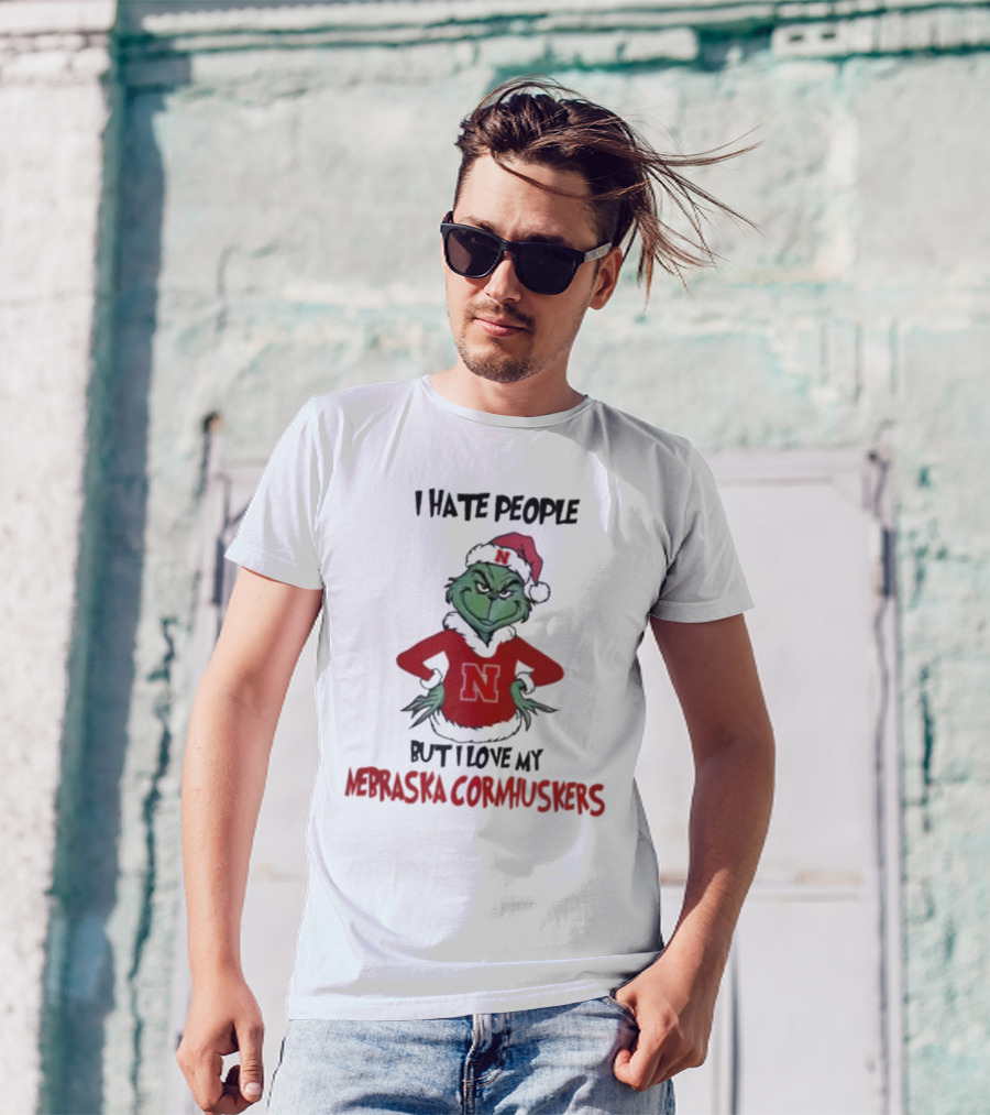I Hate People But I Love My Nebraska Cornhuskers Grinch Christmas T-Shirt