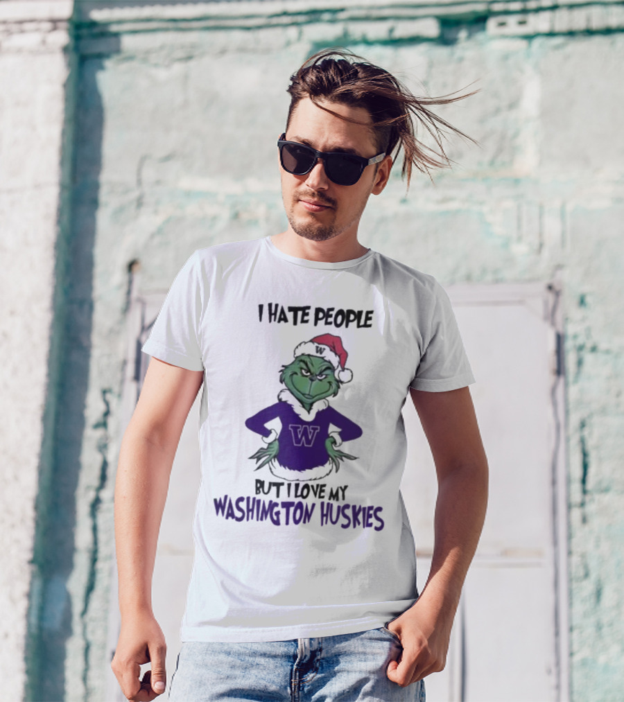 I Hate People But I Love My Washington Huskies Grinch Christmas T-Shirt