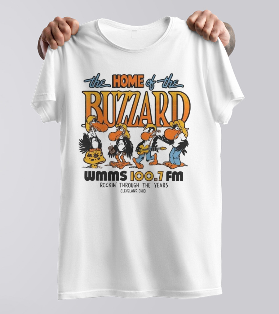 WMMS 100.7 FM The Home Of The Buzzard Rockin Through The Years Cleveland Ohio T-Shirt