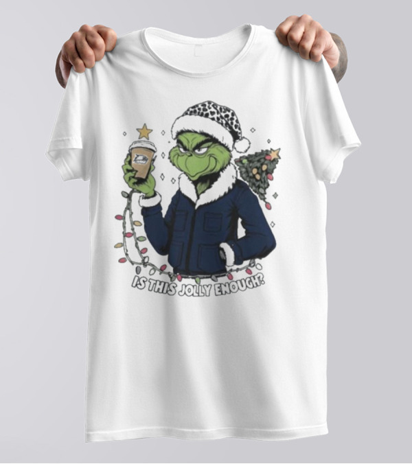 Georgia Southern Eagles X Santa Grinch Holding Holiday Coffee Cup Is This Jolly Enough Merry Christmas T-Shirt