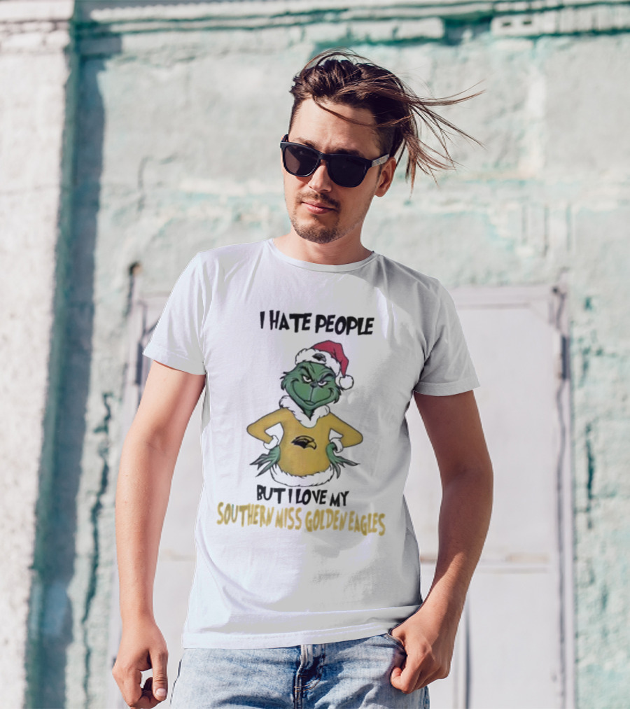 I Hate People But I Love My Southern Miss Golden Eagles Grinch Christmas T-Shirt