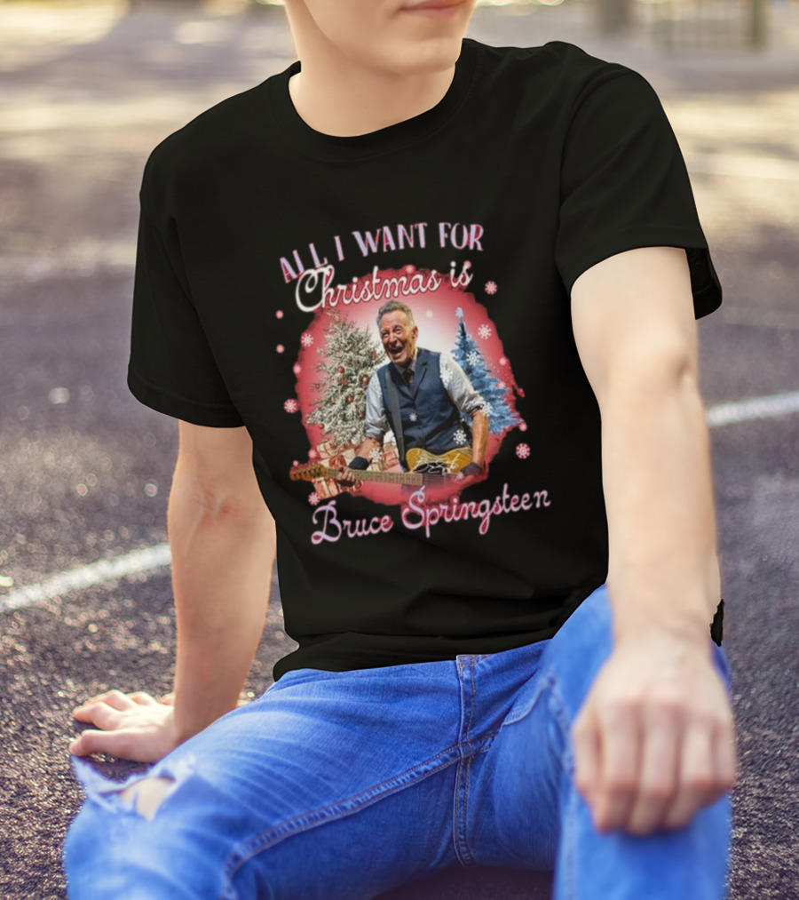 All I Want For Christmas Is Bruce Springsteen Snowflakes Christmas Trees T-Shirt