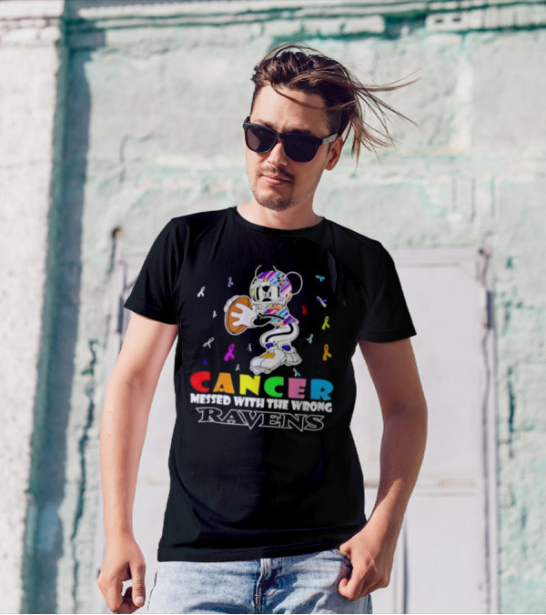 Cancer Messed With The Wrong Ravens Mickey Football Player T-Shirt