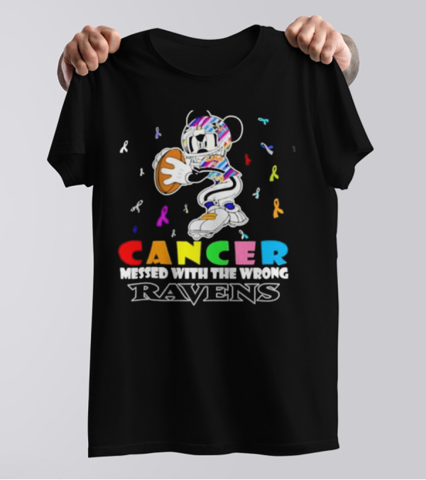 Cancer Messed With The Wrong Ravens Mickey Football Player T-Shirt