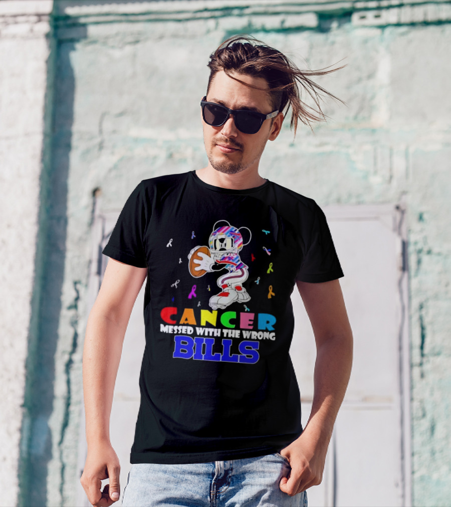 Cancer Messed With The Wrong Bills Mickey Football Ribbons T-Shirt