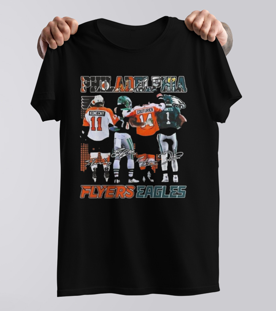 Philadelphia Flyers Eagles Konecny Couturier Hurts Signatures T-Shirt