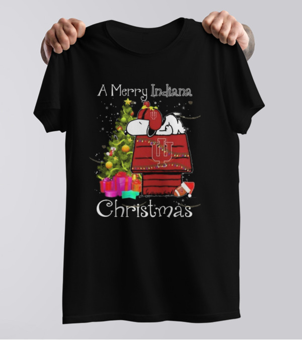 A Merry Indiana Hoosiers Christmas With Snoopy And Woodstock T-Shirt
