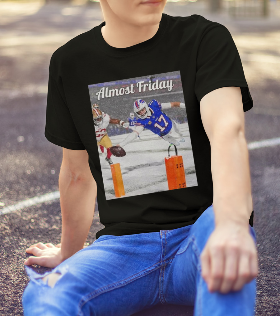 Almost Friday Josh Allen Diving Touchdown Snow Football T-Shirt