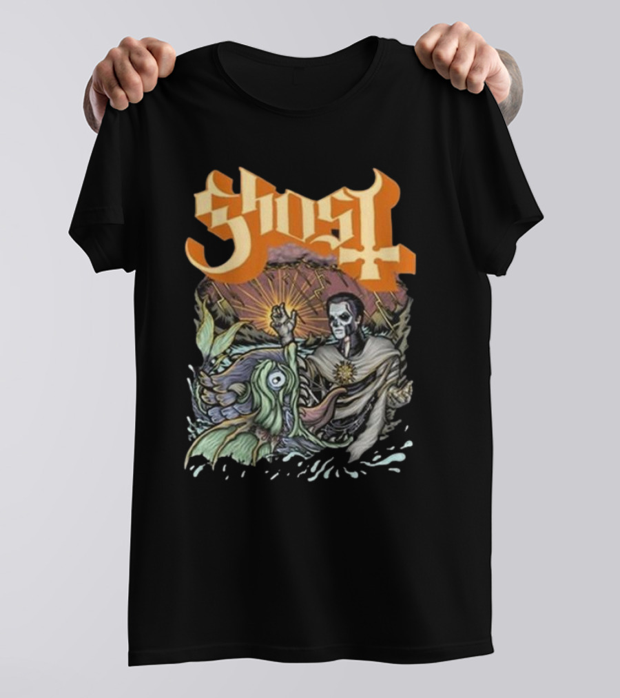 Ghost Papa And The Whale Legendary Encounter With Rising Sun Background T-Shirt