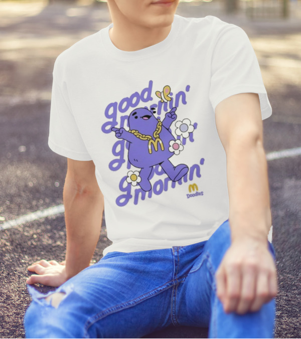 Good Mornin’ Grimace Doodles McDonald’s Butterfly Flowers T-Shirt