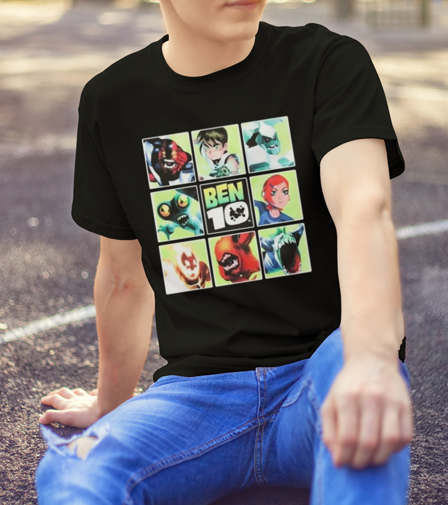 Ben 10 Alien Characters Panels Featuring Ben Gwen And Iconic Aliens T-Shirt
