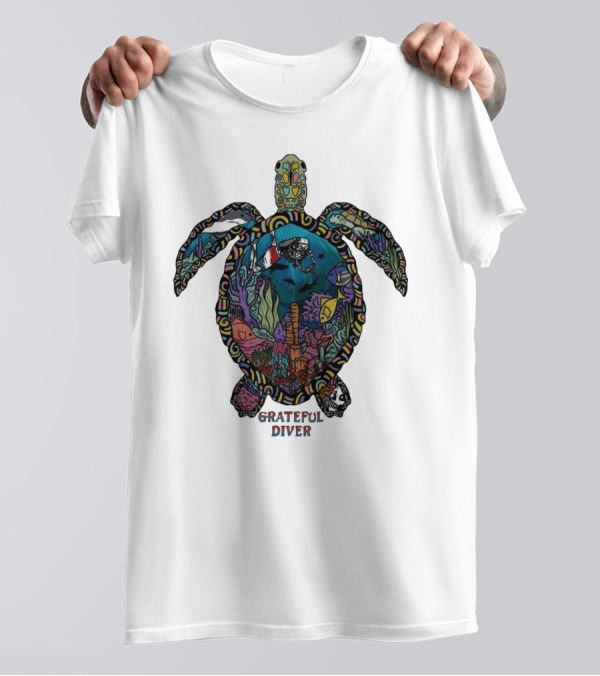 Grateful Diver Psychedelic Turtle Underwater Exploration UV T-Shirt