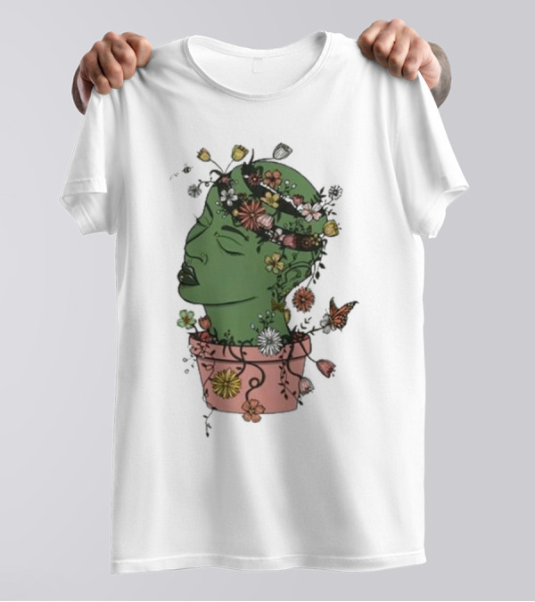 Outgrow Yourself Botanical Head With Flowers And Butterflies T-Shirt