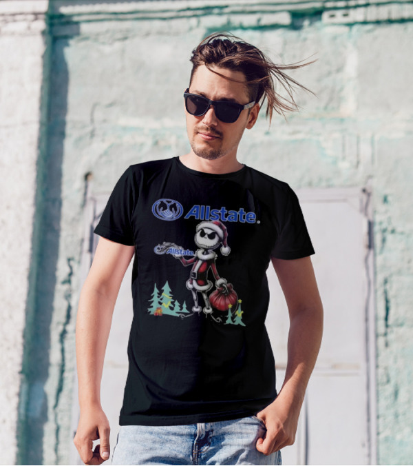 Santa Jack Skellington Allstate Merry Christmas T-Shirt