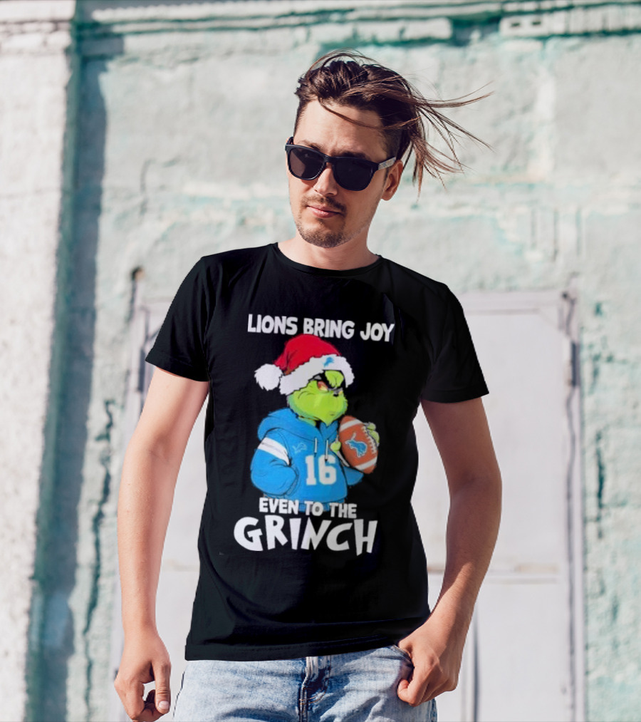 Detroit Lions Bring Joy Even To The Grinch Christmas Santa Football T-Shirt
