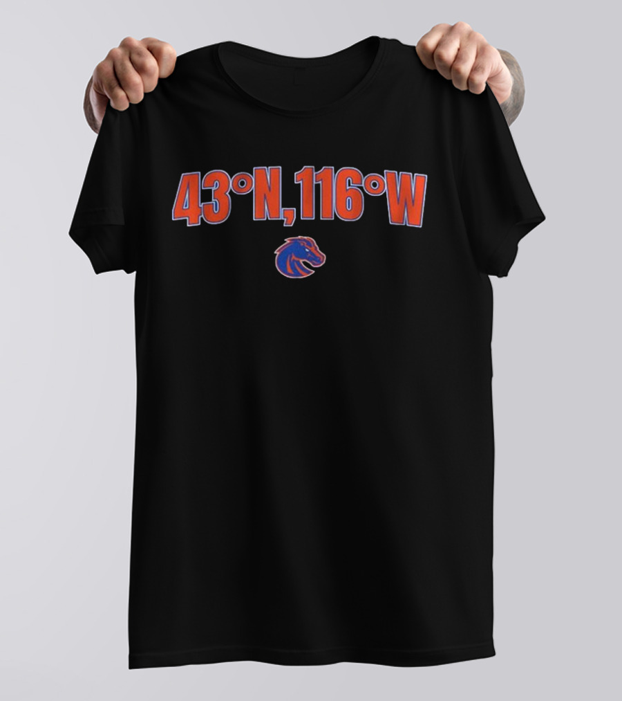 Boise State Football Coordinates 43 N, 116 W Broncos T-Shirt