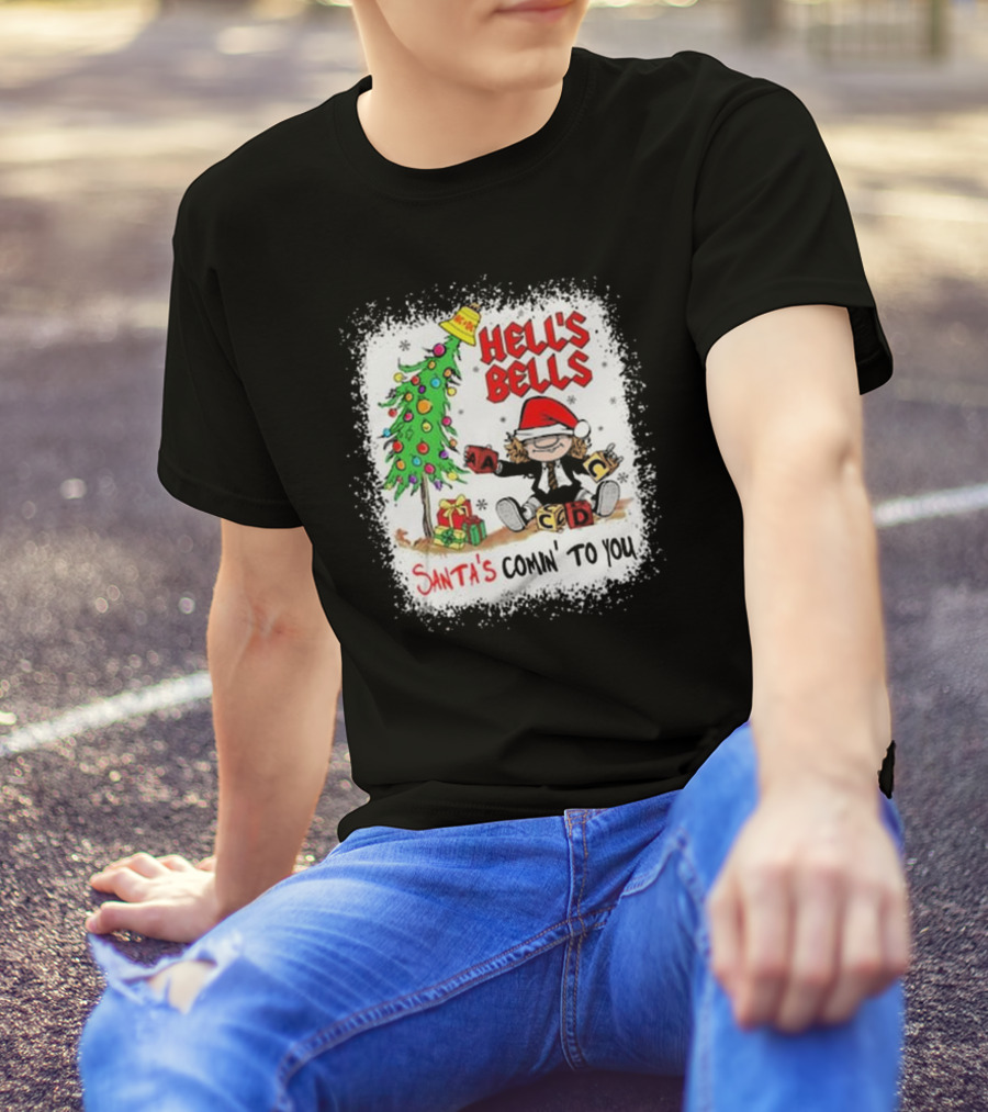 Hell’s Bells Santa’s Comin' To You Christmas Tree Presents ACDC Santa Hat T-Shirt