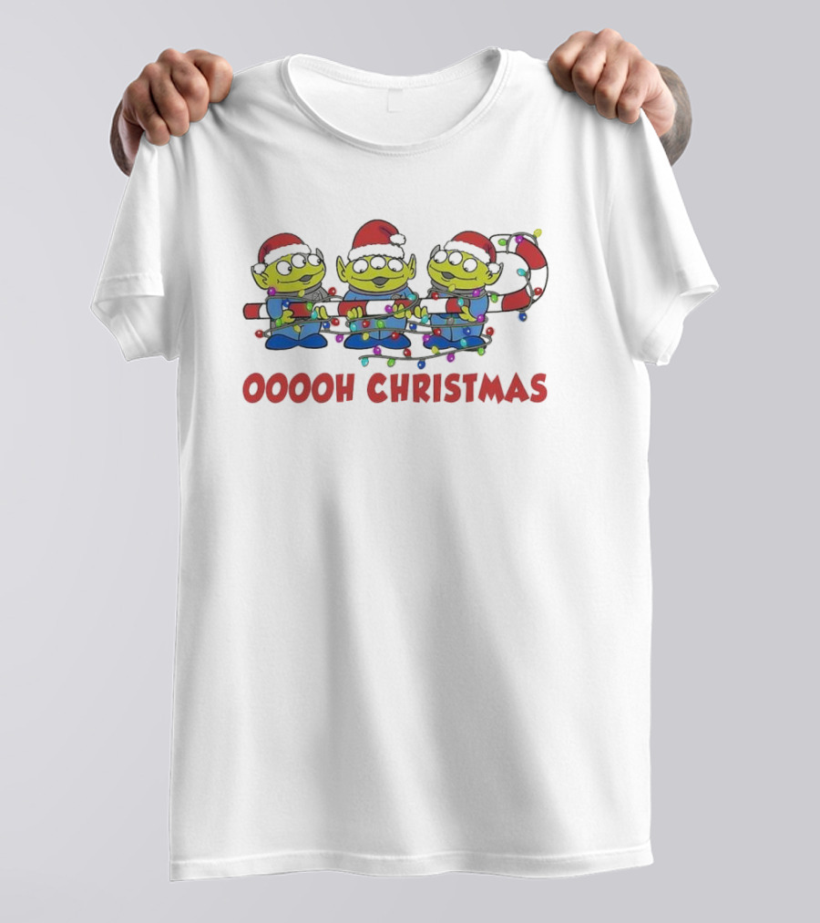 Disney Toy Story Alien Ooooh Christmas Santa Hats Candy Cane Lights T-Shirt