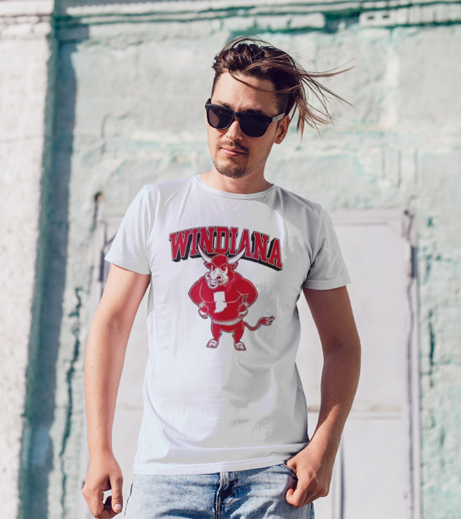 Windiana Hoosiers Mascot Bull With Indiana State Shape T-Shirt