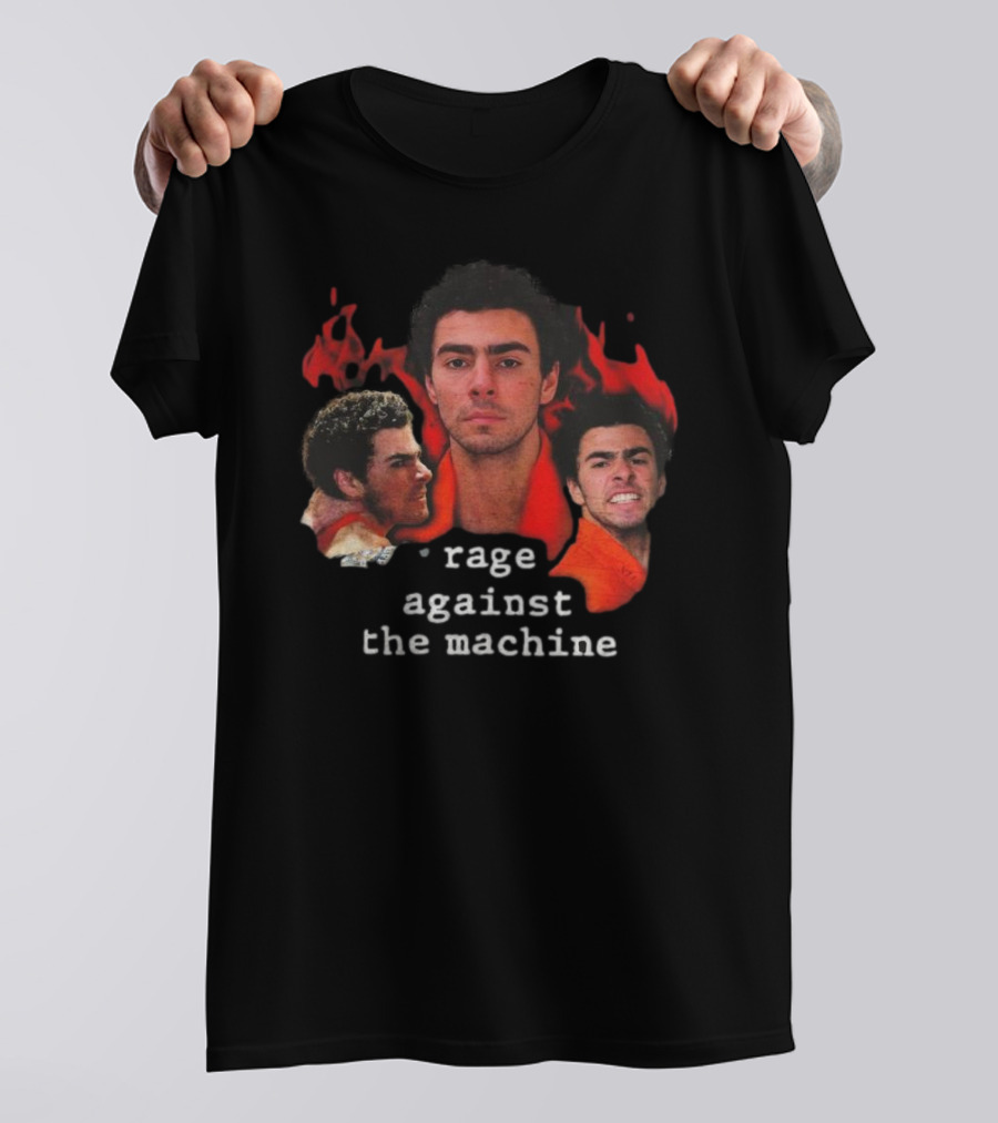 Luigi Mangione Rage Against The Machine Flames Trio Collage T-Shirt