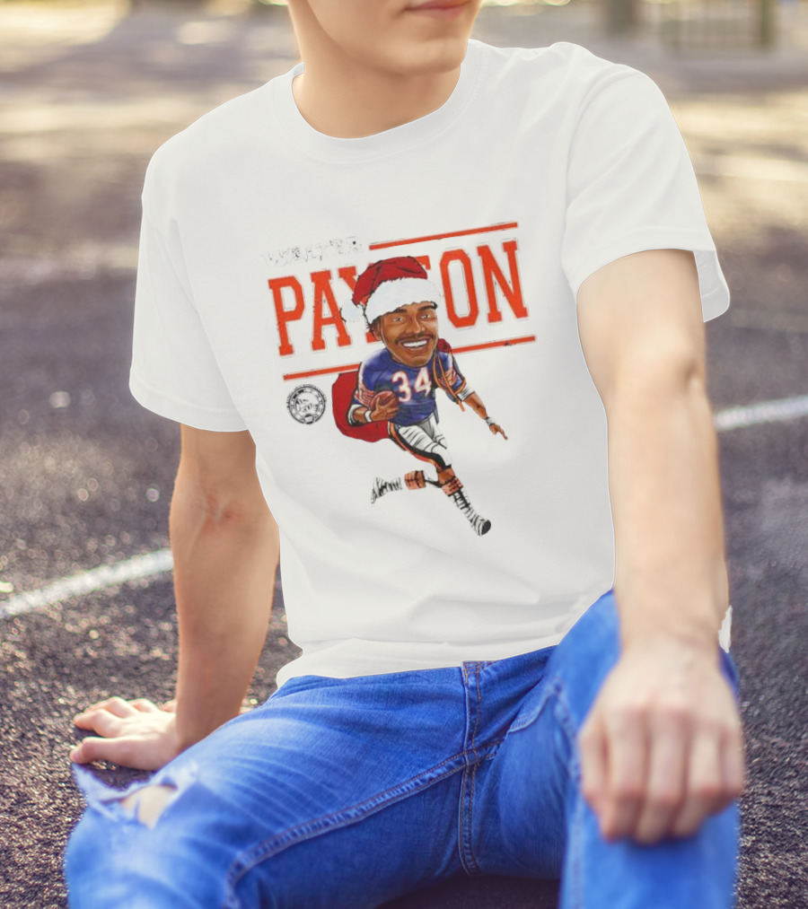 Walter Payton Chicago Bears 34 Santa Hat Caricature T-Shirt