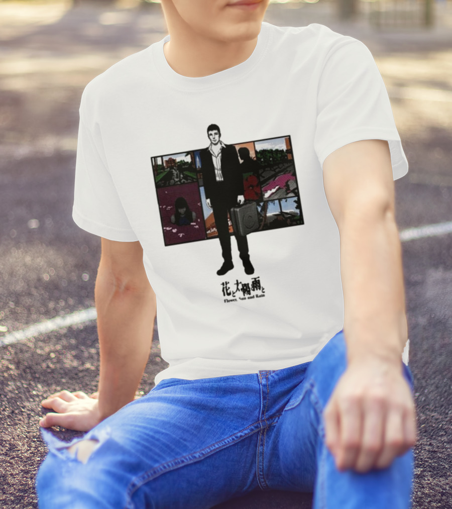 Flower Sun And Rain Comic Style Character With Suitcase And Scenic Panels T-Shirt