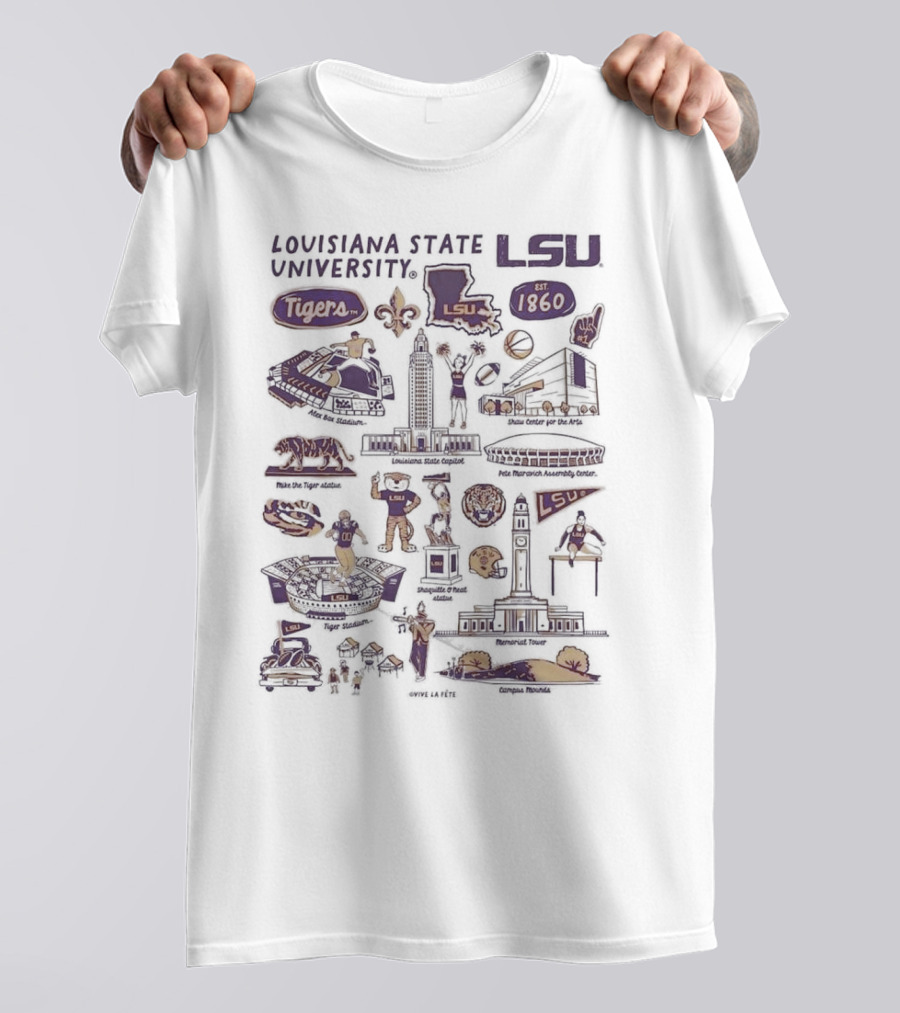 Louisiana State University LSU Tigers Vive La Fete Impressions Est 1860 Memorial Tower Shaquille O'Neal Tiger Stadium T-Shirt