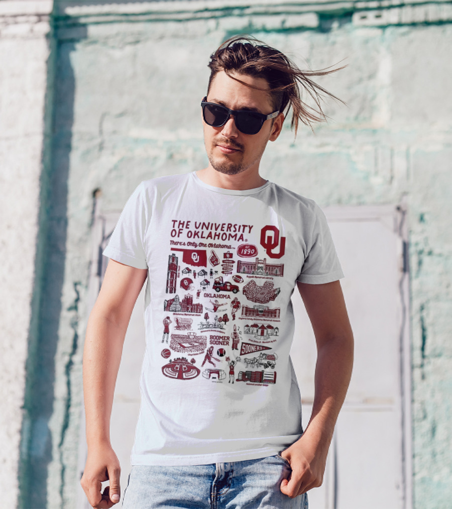 The University Of Oklahoma There's Only One Oklahoma Est 1890 OU Boomer Sooner Landmarks And Traditions T-Shirt