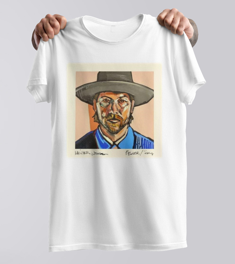 Wilder Woods Fever Sky Painted Portrait Of Man In Hat T-Shirt