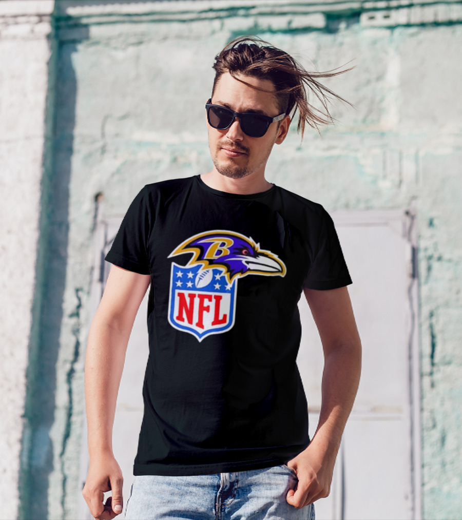 Baltimore Ravens NFL Shield Emblem Ravens Head T-Shirt