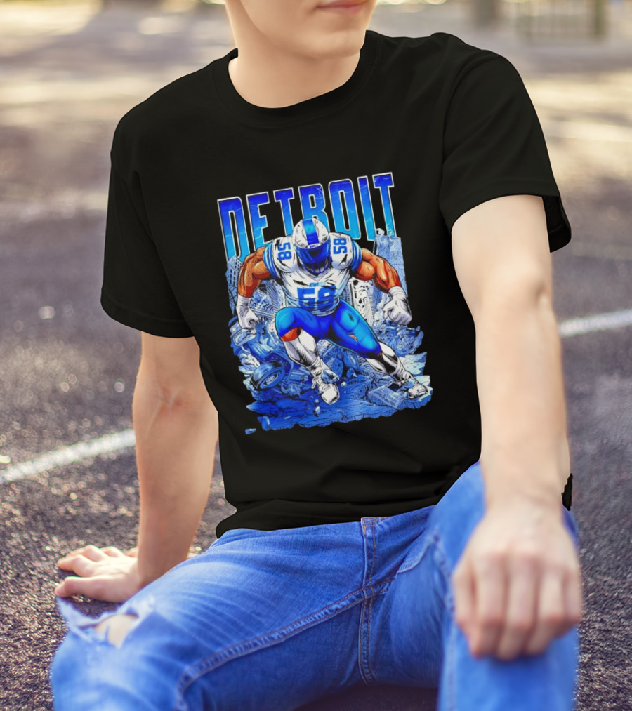 Detroit Lions Penei Sewell 58 Cartoon Superhero Action T-Shirt