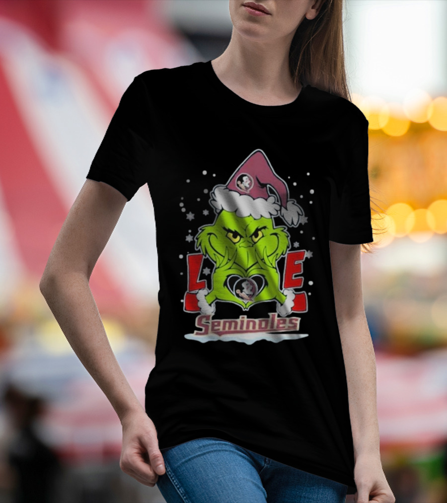 Grinch Love Florida State Seminoles Christmas Football T-Shirt