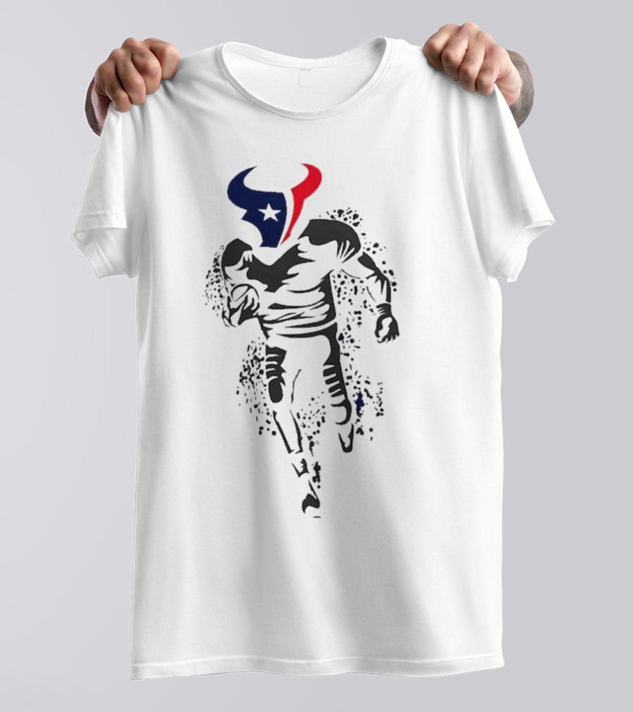 Houston Texans Football Player Bull Logo Running Action T-Shirt