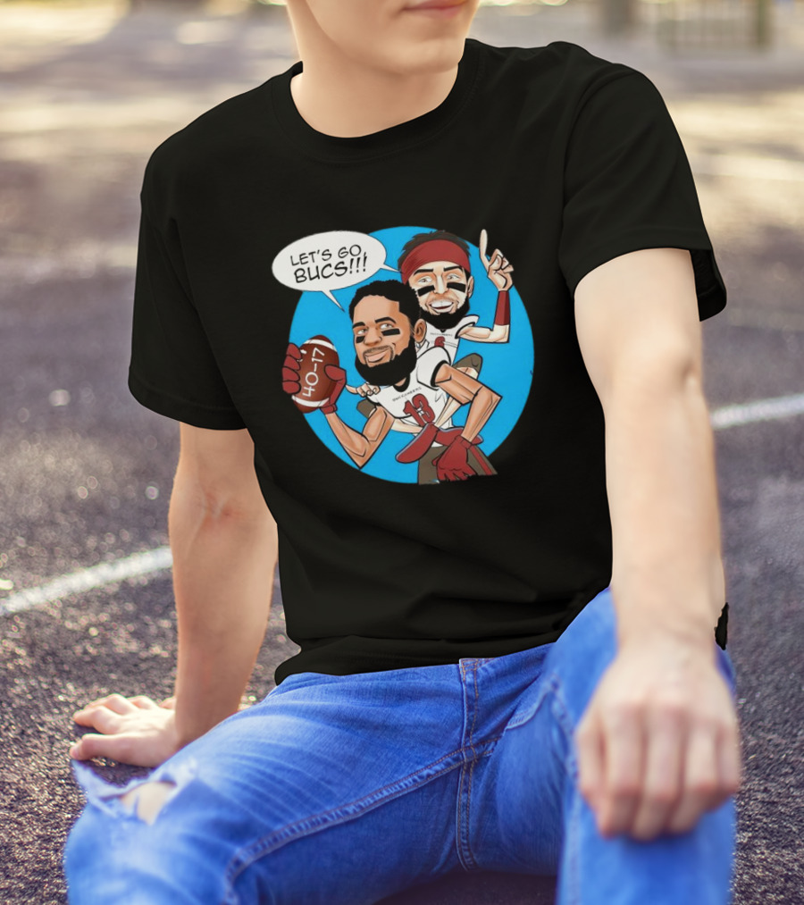 Tampa Bay Buccaneers Mike Evans Baker Mayfield Let's Go Bucs 40-17 Cartoon T-Shirt