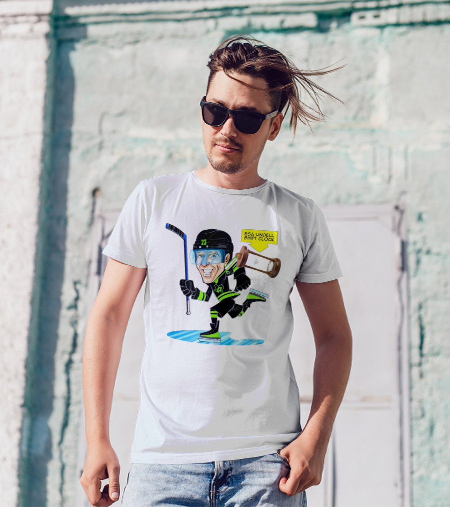 Esa Lindell Shift Clock Dallas Stars Hockey Cartoon T-Shirt