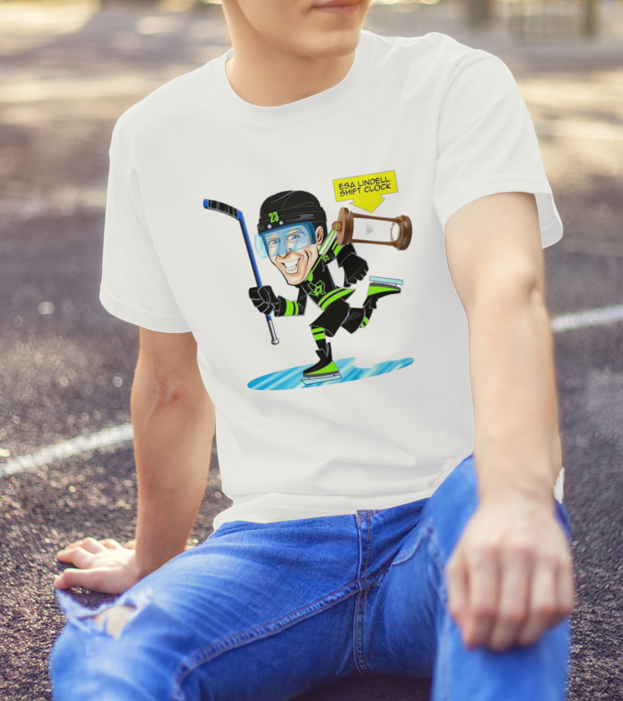 Esa Lindell Shift Clock Dallas Stars Hockey Cartoon T-Shirt