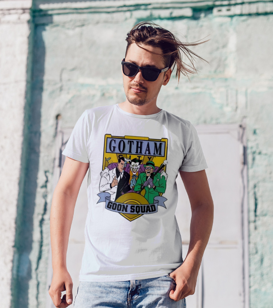 Gotham City Goon Squad Joker Riddler Two-Face Badge T-Shirt