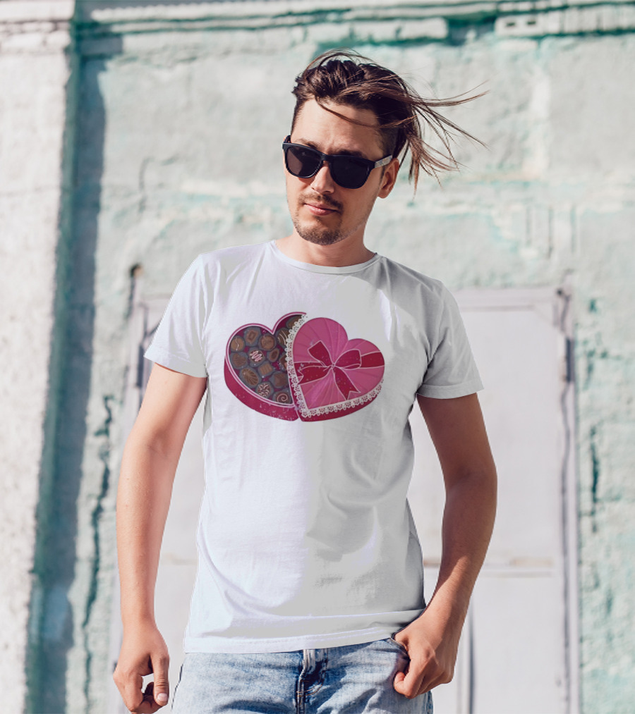 Heart Shaped Box Of Chocolates With Lace And Bow T-Shirt