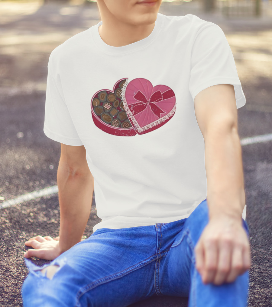 Heart Shaped Box Of Chocolates With Lace And Bow T-Shirt