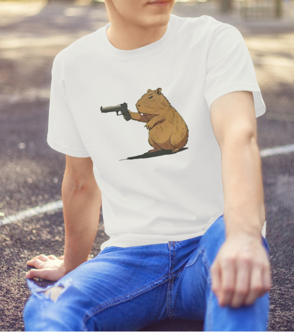 Capybara Holding A Gun In A Humorous Pose T-Shirt