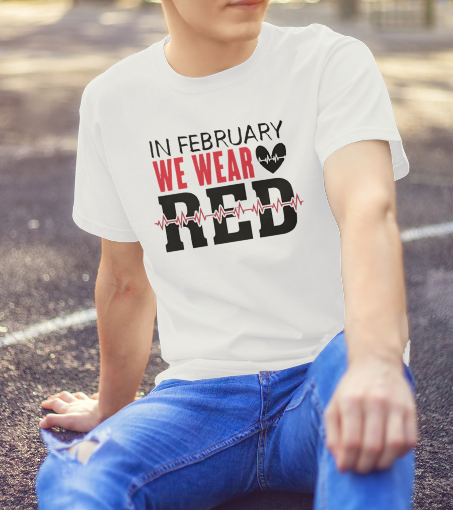 In February We Wear Red Heartbeat Motif T-Shirt